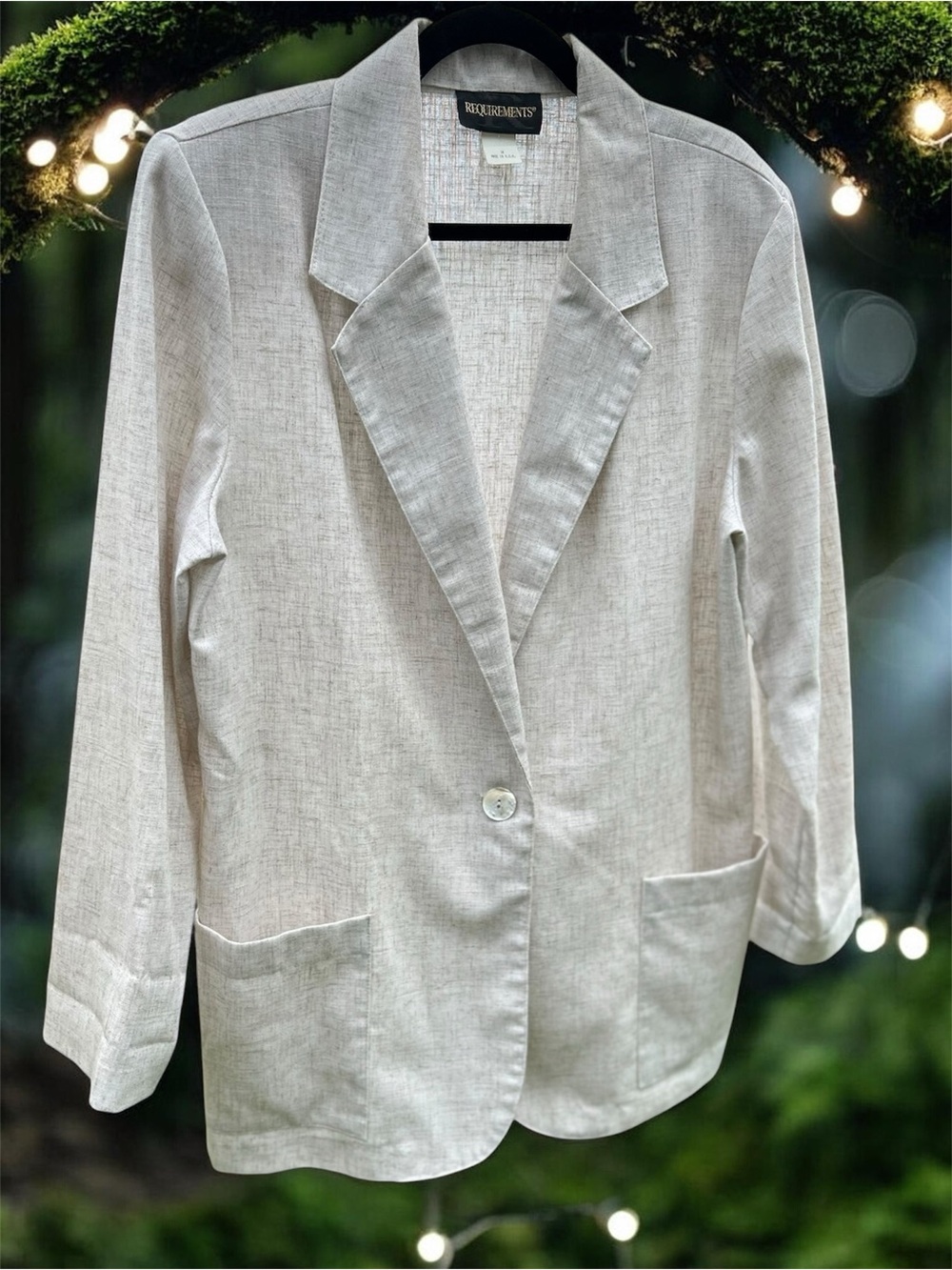 Vintage Light Beige Linen-Blend Single-Button Blazer